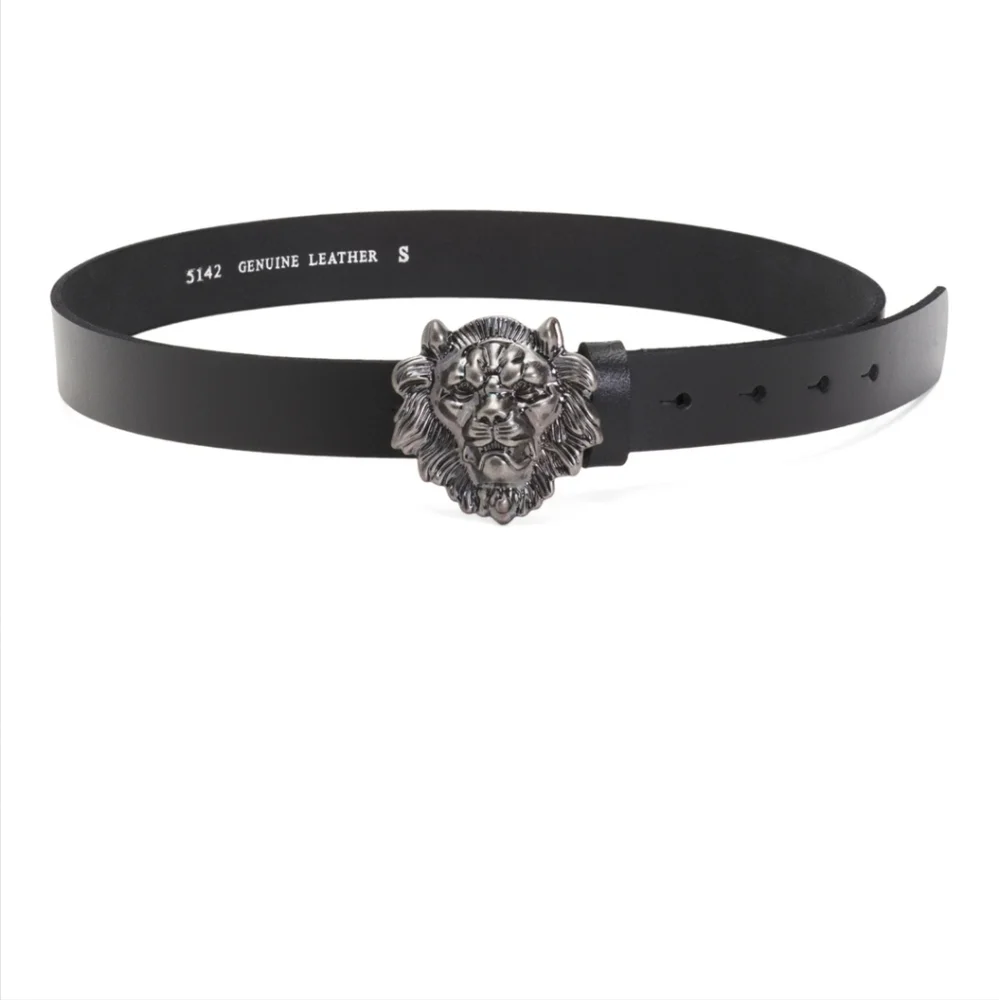 Most Wanted Unisex Black Leather Lyon Head Buckle Belt